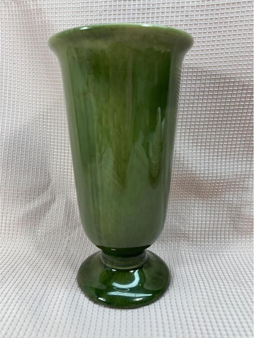 169 - Royal Haeger Art Pottery pedestal vase dark green, striated glossy glaze